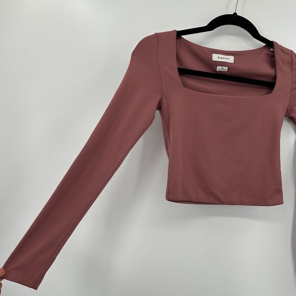 ARITZIA Babaton Mauve Rose Pink Contour Square Neck Long Sleeve Crop Top Size XS - Picture 5 of 7